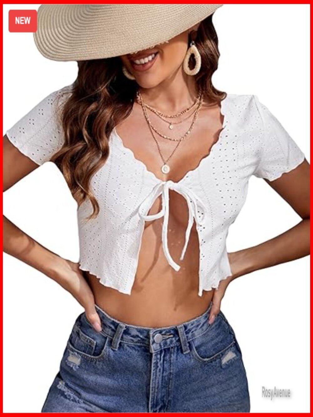 Tie Front Cropped T-Shirt Lettuce Trim V Neck